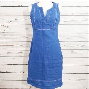 Boden Abigail Blue Linen Sleeveless Shift Dress Size 6L  Women’s Casual Costal